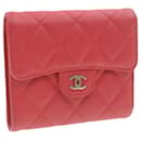 CHANEL Caviar Skin Matelasse Wallet Pink Red CC Auth 18734a - Chanel