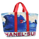CHANEL Surf line Tote Bag Canvas Blue Red CC Auth yk3999a - Chanel