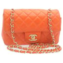 CHANEL Matelasse Mini Chain Flap Classic Shoulder Bag Lamb Skin Orange CC 29106a - Chanel