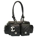 CHANEL Lamb Skin Cambon Line Turn Lock Shoulder Bag Black CC Auth 29170a - Chanel
