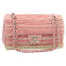 CHANEL Chain Flap Shoulder Bag Turn Lock Canvas Pink CC Auth bs334a - Chanel