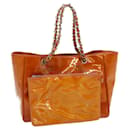 CHANEL Triple Coco Punching Tote Bag Enamel Orange CC Auth jk1218a - Chanel