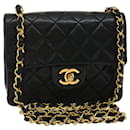 CHANEL Mini Matelasse Chain Flap Shoulder Bag Lamb Skin Black Gold Auth jk1251a - Chanel
