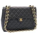 CHANEL Big Matelasse Flap Chain Shoulder Bag Caviar Skin Black Gold Auth 25984a - Chanel