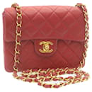 CHANEL Matelasse Chain Flap Shoulder Bag Lamb Skin Turn Lock Red CC Auth 28661a - Chanel