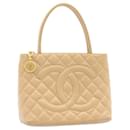 CHANEL Caviar Skin Matelasse Tote Bag Leather Beige CC Auth ar4587a - Chanel
