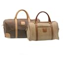 CELINE Macadam Canvas Hand Bag Boston Bag 2Set Brown Beige Auth ar6340 - Céline