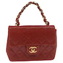 CHANEL Mini Matelasse Chain Flap Hand Bag Lamb Skin Red Gold CC Auth hs688a - Chanel
