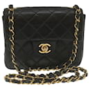 CHANEL Mini Matelasse Chain Flap Shoulder Bag Lamb Skin Black Gold Auth hs689a - Chanel