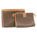 CELINE Macadam Canvas Clutch Bag PVC Leather 2Set Brown Auth fm1250 - Céline