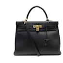 Hermès Kelly handbag 35 RETURNE BLACK GRAINED LEATHER SHOULDER STRAP HAND BAG PURSE