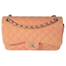 Chanel Peach Quilted Patent Leather Jumbo Classic lined Flap Bag