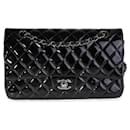 Chanel Black Quilted Patent Leather Medium Classic Double Flap Bag 