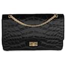 Chanel Black Crocodile Stitch Satin Reissue 2.55 227 Double Flap Bag 