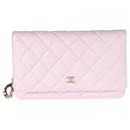 Chanel Pale Pink Quilted Caviar Wallet On Chain