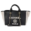 Chanel Black Leather & Beige Crochet Large Deauville Tote 