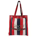 Gucci Red, white, & Blue Logo Stripe Canvas And Leather Tote