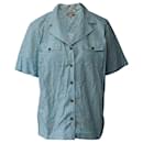Ganni Floral Poplin Button-Up Shirt in Light Blue Organic Cotton 