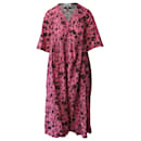 Ganni Rose Print Wrap Dress in Pink Organic Cotton