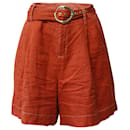 Staud Helios Belted Shorts in Orange Linen