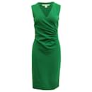 Diane Von Furstenberg V-neck Ruched Dress in Green Viscose