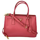 Prada Hand Bag Galleria Double Zip Pink Saffiano Leather Small Tote B394 Auth 