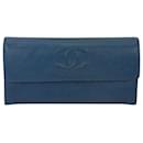 Chanel Wallet Timeless Gusset Flap Cc Logo Long Leather Wallet Navy Blue B163 