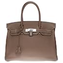 Splendid Hermès Birkin handbag 30 in taupe Togo leather with white stitching, palladium silver metal trim