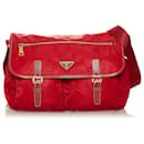 Prada Red Saffiano-Trimmed Tessuto Crossbody Bag
