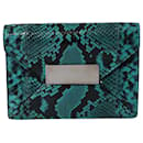 Michael Kors Snakeskin Embossed Clutch Bag in Green Leather