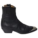 Isabel Marant Silver-Tip Cowboy Ankle Boots in Black Leather