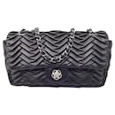 Chanel Classic Flap 2007 Pleated Black Lambskin Leather Shoulder Bag 