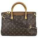 Louis Vuitton Handbag Pallas Mm Monogram Canvas & Brown Leather Tote Bag A652 