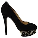 Charlotte Olympia Dolly Studs Embellished Pumps in Black Suede