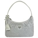 Prada Hand Bag Re Edition 2000 Satin White Mini-bag With Crystals Bag C2 New 