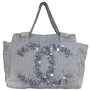 Chanel Striped Chambray Blue & Beige Canvas Tote 