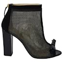 Moschino Open-Toe Mesh Ankle Boots in Black Suede 