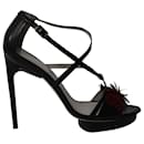 Jason Wu Faux Feather Embellished High Heel Sandals in Black Leather 