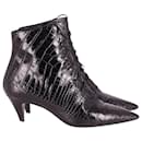 Saint Laurent Croc-Effect Ankle Boots in Black Leather