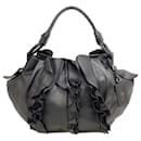 Prada Ruffle Black Leather Shoulder Bag 