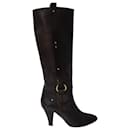 Celine High Heeled Boots with Buckle in Brown Calfskin Leather - Céline