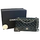 Chanel Classic lined Flap Jumbo Navy Blue Patent Leather Silver