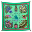 HERMES LEATHER SCARF OF THE DESERT OF LA PERRIERE CARRE 90 SILK GREEN SILK SCARF - Hermès