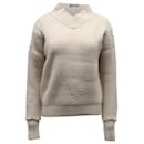 Helmut Lang Distressed Ribbed Knit Sweater in Beige Wool
