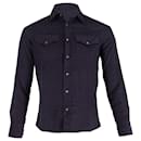 Brunello Cucinelli Button Front Long Sleeve T-shirt in Navy Blue Corduroy 
