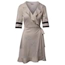 Ganni Striped Sleeves Floral Wrap Dress in White Polyester