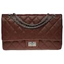 Majestic Chanel handbag 2.55 jumbo size in brown quilted caviar leather, ruthenium metal trim