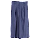 Diane Von Furstenberg Flared Cropped Trousers in Blue Linen