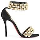 Christian Louboutin Black Suede with Gold Studs & Pearls Tudor Bal 100 Sandals