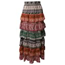Zimmermann Amari Printed High Rise Tiered Maxi Skirt in Multicolor Viscose